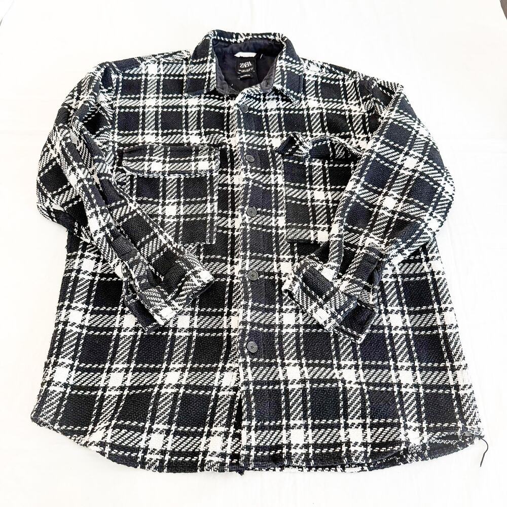 Zara Relaxed Fit Plaid Houndstooth Heavy Knit Jacket Size L